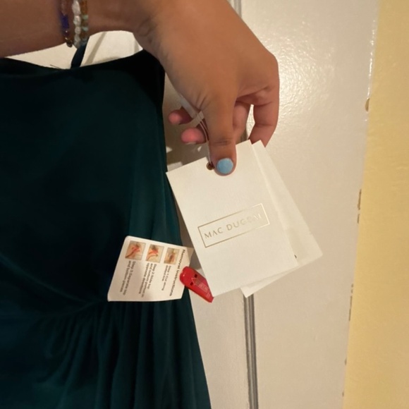 Mac Duggal 67879 Green One Shoulder Puff Sleeve Faux Wrap Gown - Picture 3 of 3